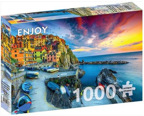 Enjoy 1000pc Jigsaw Puzzle – Manarola Harbor at Sunset, Cinque Terre, Italy