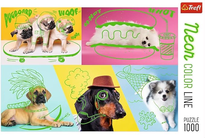 Trefl 1000pc Jigsaw Puzzle – Neon Dogs Collage